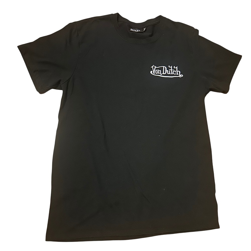 Von Dutch Mens Embroidered Logo T-Shirt Black Short Sleeve Size M Y2K Streetwear